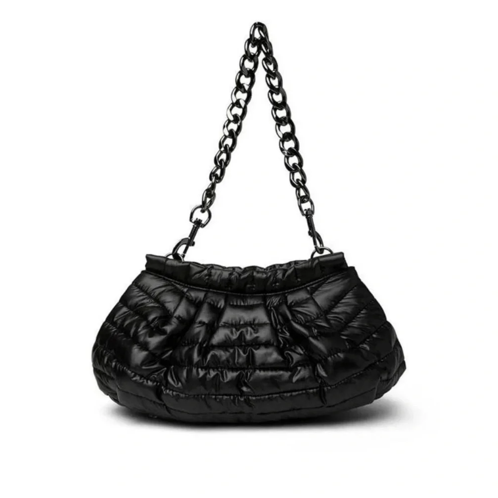 Think Royln Black Shiny Quilted Women's Bag with extra Straps NWT - Picture 2 of 3